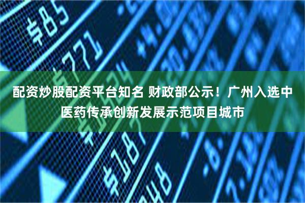 配资炒股配资平台知名 财政部公示！广州入选中医药传承创新发展示范项目城市
