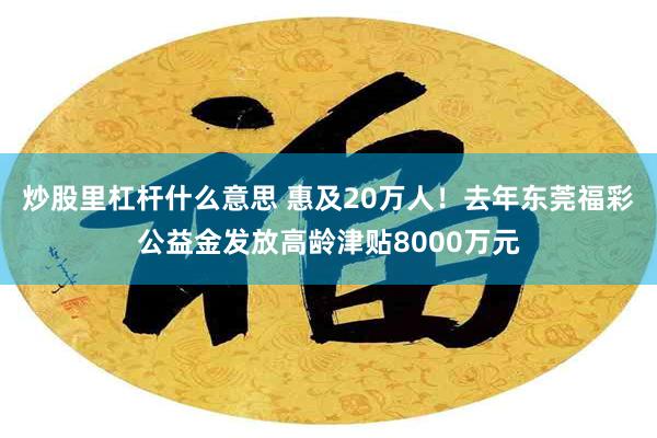 炒股里杠杆什么意思 惠及20万人！去年东莞福彩公益金发放高龄津贴8000万元